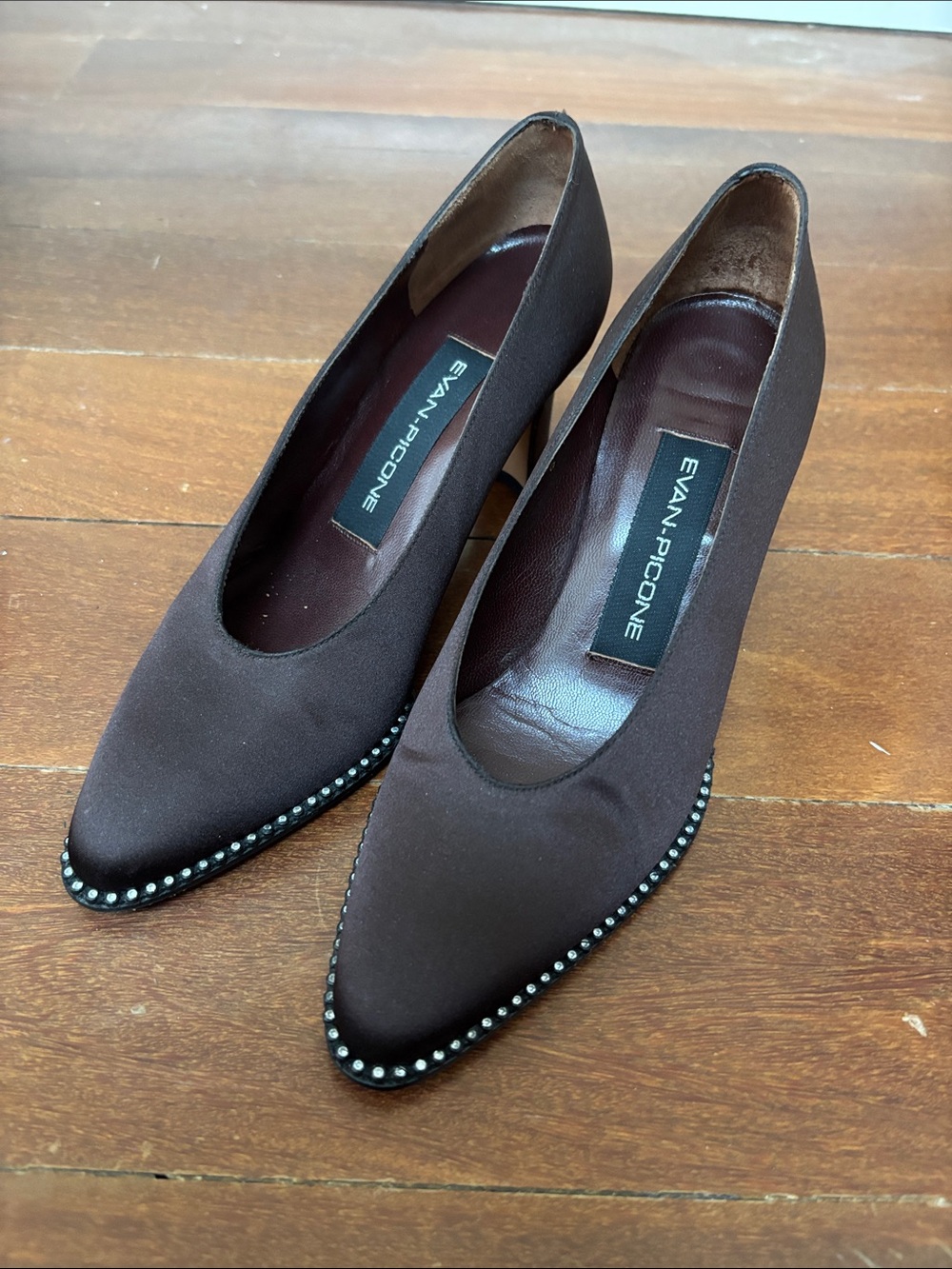 Evan Picone Dark Brown Satin Evening Pumps 6M